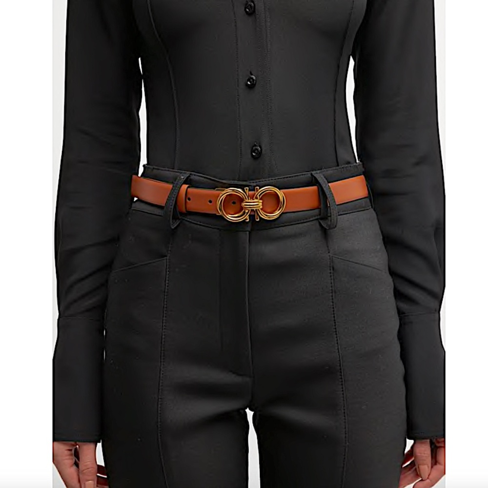 Ferragamo Double Gancini Belt.Color: SIENA TAN